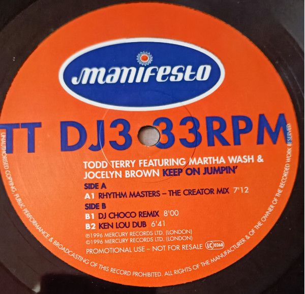 Todd Terry Featuring Martha Wash & Jocelyn Brown - Keep On Jumpin' - Manifesto