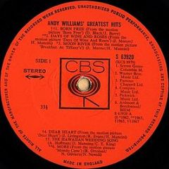Andy Williams - Andy Williams' Greatest Hits - CBS