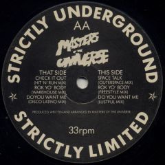 Masters Of The Universe - Masters Of The Universe - Check It Out / Space Talk - Strictly Underground Records