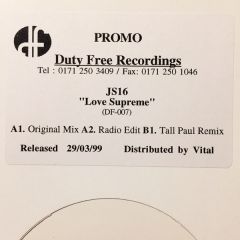 JS16 - JS16 - Love Supreme - Duty Free Recordings