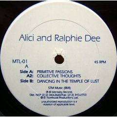 Alici And Ralphie Dee - Alici And Ralphie Dee - Primitive Passions - Mentality Records