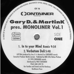 Gary D. & Martink Pres. Monoliner - Gary D. & Martink Pres. Monoliner - Vol. 1 - Container Records Hamburg