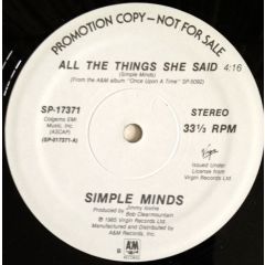 Simple Minds - Simple Minds - All The Things She Said - Virgin