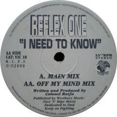 Reflex One - Reflex One - I Need To Know - Strickly Dubz