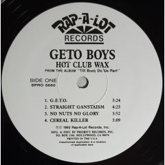 Geto Boys - Geto Boys - Hot Club Wax - Rap A Lot